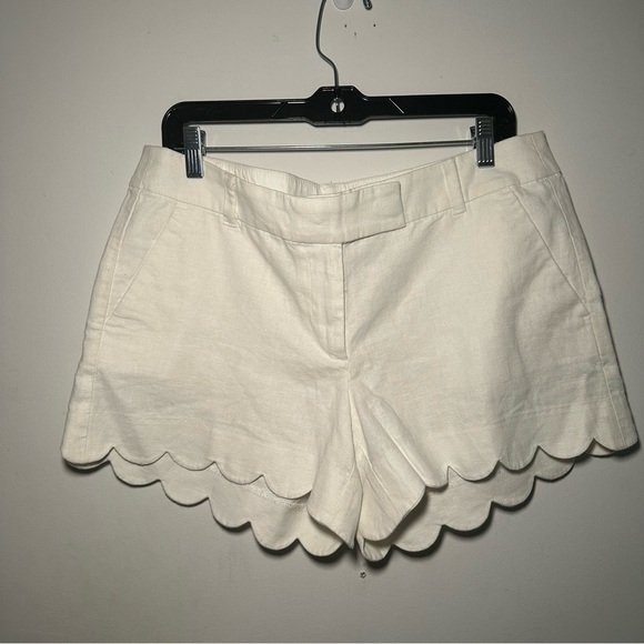 J by J.Crew White Linen Scalloped Women Shorts Size 10 - Picture 1 of 16